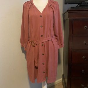 Chic Mauve Button-Front Dress with Belt
